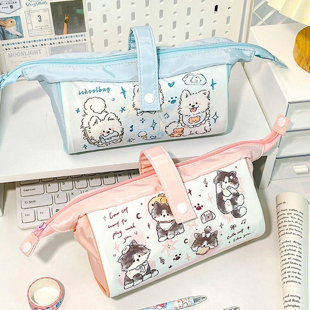 Little Cat/Puppy Pattern Stationery Bag Dirty-proof Pencil Case Portable Pen Bag For Boys/Girls