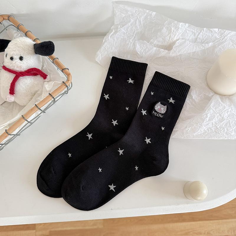Cartoon Star Cat Embroidery Mid-Tube Socks Breathable Combed Cotton Socks Black, White And Gray Versatile One size fits all чорний
Cartoon Star Cat Embroidery Mid-Tube Socks Breathable Combed Cotton Socks Black, White And Gray Versatile One size fits all чорний