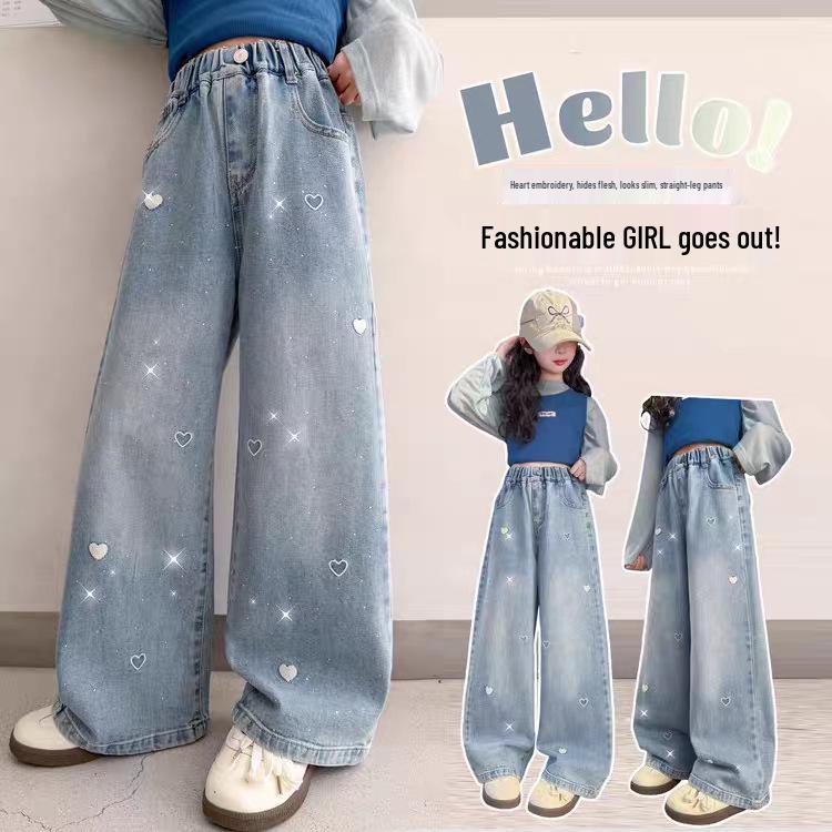 Girls Rhinestone Denim Straight-Leg Pants - Stylish Spring Autumn Wide-Leg for Medium-Large Students (2026) 170cm
Girls Rhinestone Denim Straight-Leg Pants - Stylish Spring Autumn Wide-Leg for Medium-Large Students (2026) 170cm