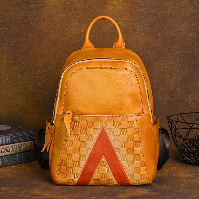 Johnature натуральная кожа Ретро женский рюкзак в китайском стиле с тиснением большой емкости из натуральной яловой кожи дорожные сумки жёлтый