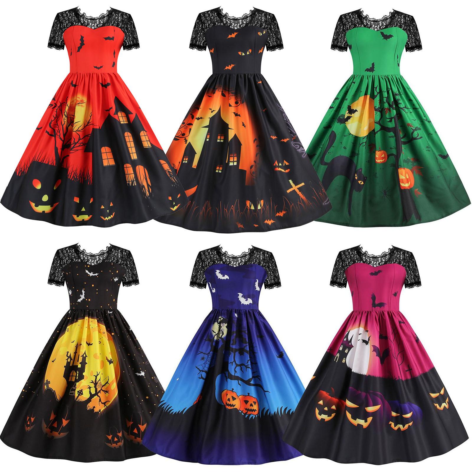 Women s Dresses Halloween Printed V-Neck Zip-Up Lace Short Sleeve Dress Casual Vintage Cocktail Dress Party A-line Dress
Women s Dresses Halloween Printed V-Neck Zip-Up Lace Short Sleeve Dress Casual Vintage Cocktail Dress Party A-line Dress