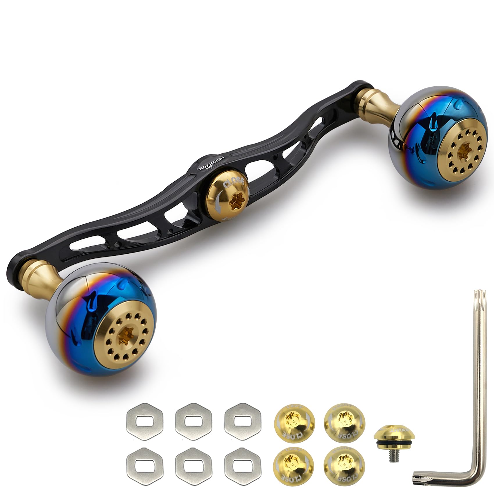 HEIGHTEN 130/115mm Reel Handle for Shimano Daiwa Abu Garcia General Bait Reel Aurora Series (Gold & Black, 120mm) (812)
HEIGHTEN 130/115mm Reel Handle for Shimano Daiwa Abu Garcia General Bait Reel Aurora Series (Gold & Black, 120mm) (812)