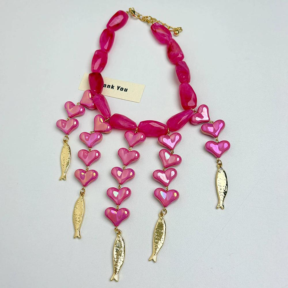 Heart-shaped resin beaded small fish pendant necklace women multi-layer tassel necklace fashion jewelry accessory for parties Other
Heart-shaped resin beaded small fish pendant necklace women multi-layer tassel necklace fashion jewelry accessory for parties Other