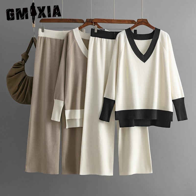 GMXIA s Fashionable and Casual Women s Autumn and Winter V-neck Color-blocking Knitted Sweater and Loose Wide-leg Pants Two-piece Set One Size
GMXIA s Fashionable and Casual Women s Autumn and Winter V-neck Color-blocking Knitted Sweater and Loose Wide-leg Pants Two-piece Set One Size