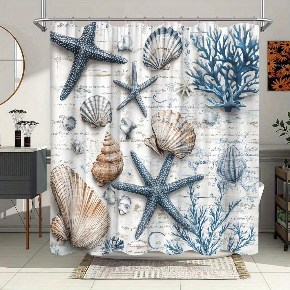 Ocean Life Waterproof Shower Curtain, Blue Seashell And Starfish Design For Coastal Bathroom Decor W60H190(CM)-1 Pcs
Ocean Life Waterproof Shower Curtain, Blue Seashell And Starfish Design For Coastal Bathroom Decor W60H190(CM)-1 Pcs