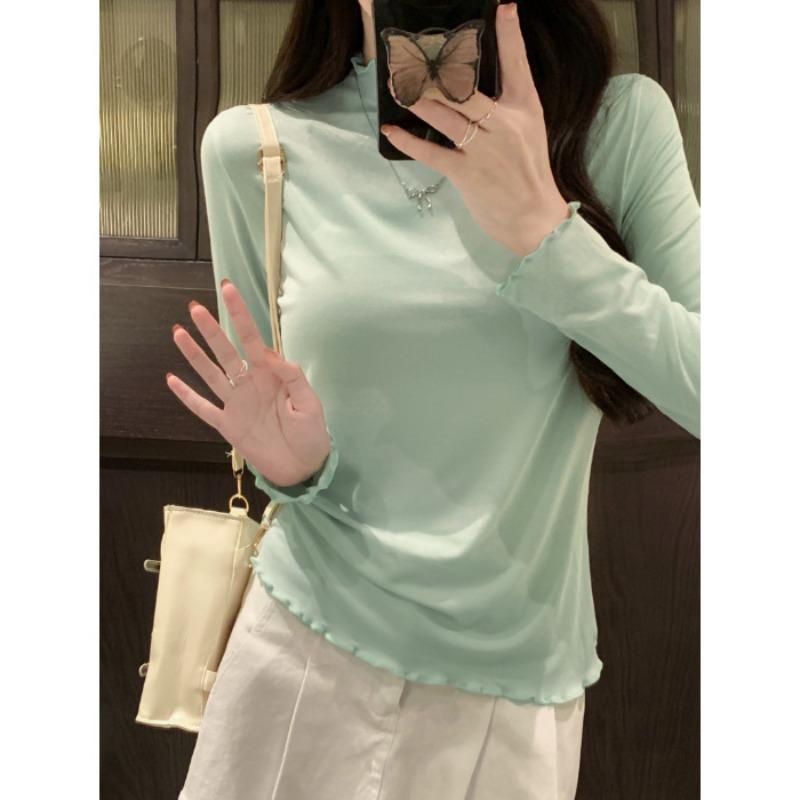 Реальное фото, футболка с длинным рукавом и полувысоким воротником с фестончатым краем, женская облегающая базовая футболка однотонной расцветки. XL зелёный
Реальное фото, футболка с длинным рукавом и полувысоким воротником с фестончатым краем, женская облегающая базовая футболка однотонной расцветки. XL зелёный