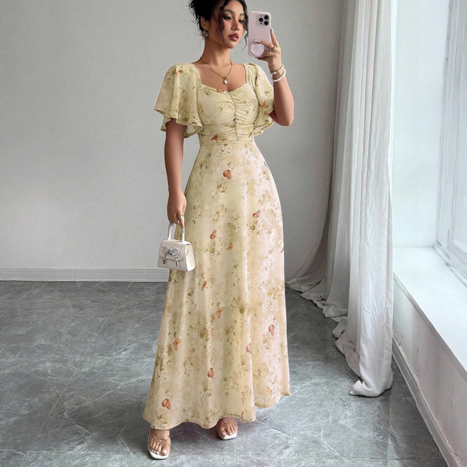 Women’s Floral Print Maxi Dress with Short Butterfly Sleeves and Ruched Bodice for Summer Casual Wear S жёлтый
Women’s Floral Print Maxi Dress with Short Butterfly Sleeves and Ruched Bodice for Summer Casual Wear S жёлтый