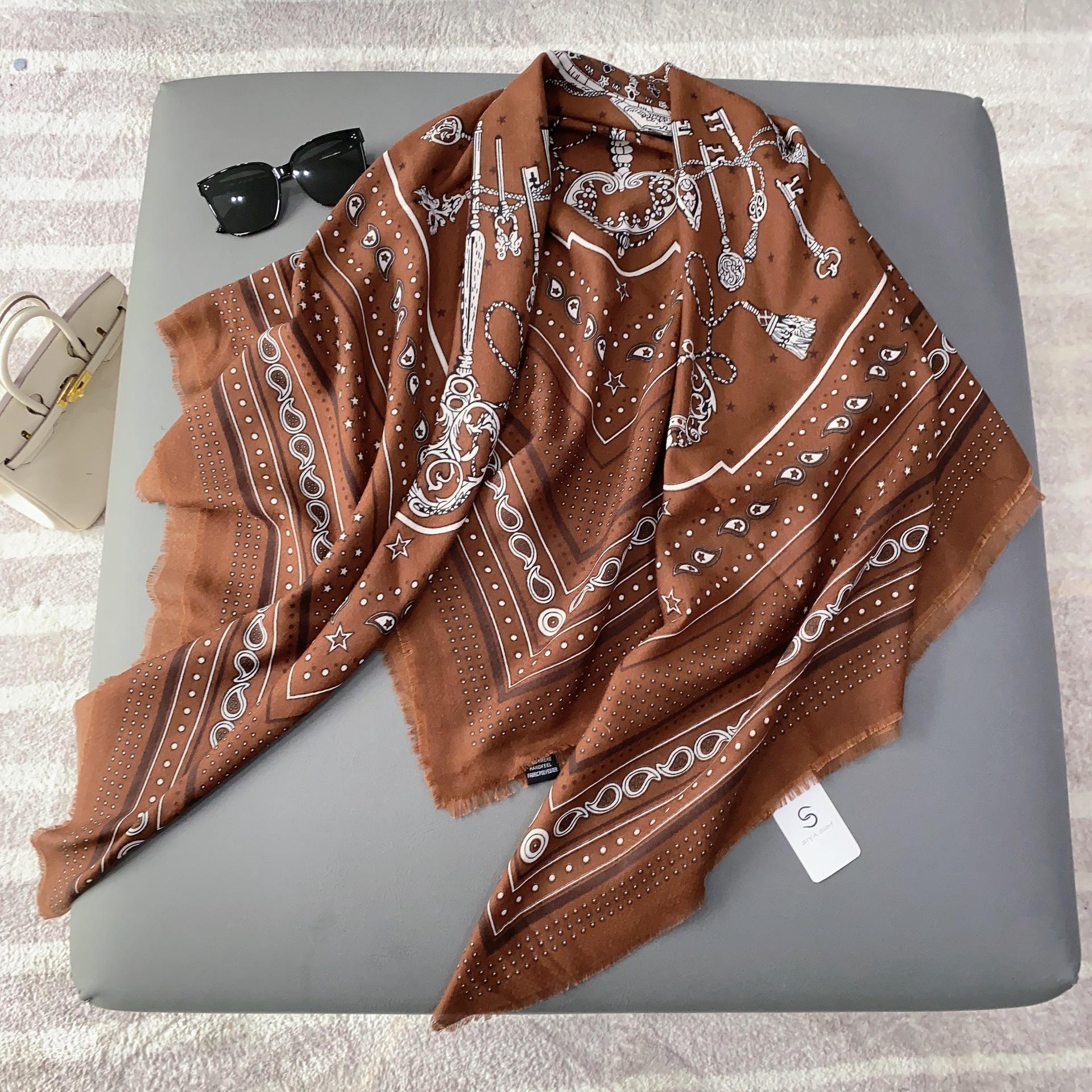 New printed tassel large square scarf women s spring thin fashion versatile silk scarf shawl Mother s Day gift for mother 130*130cm
New printed tassel large square scarf women s spring thin fashion versatile silk scarf shawl Mother s Day gift for mother 130*130cm