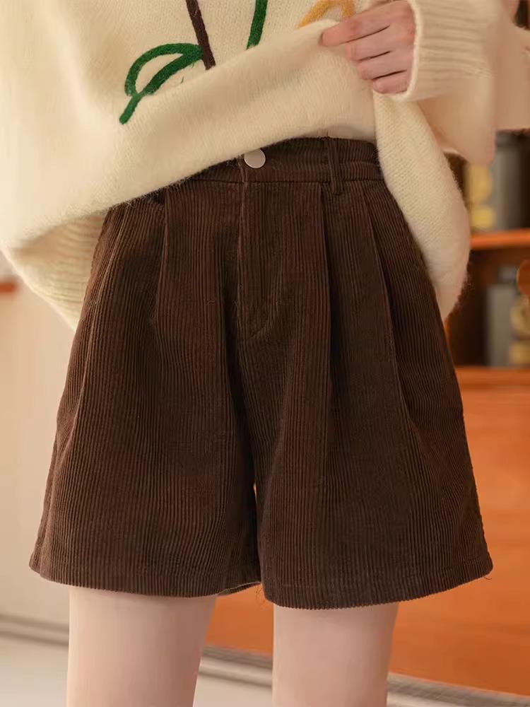 2023 Женские шорты больших размеров с высокой талией, черные вельветовые, с широкими штанинами, для похудения XL кофейный