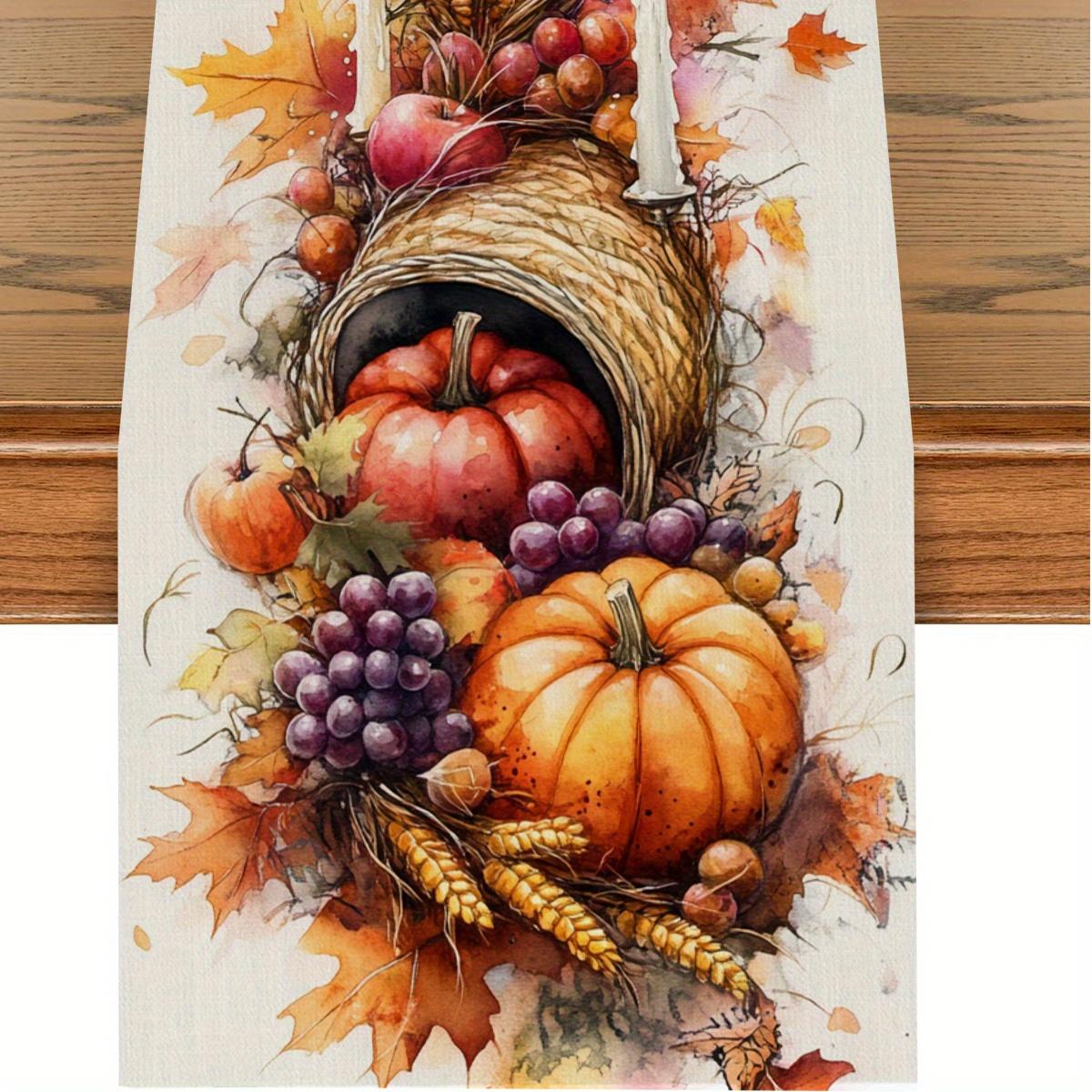 1 Piece Of Autumn Harvest Table Runner, Watercolor Painted Pumpkin, Fruit And Vegetable, Grain Ear, Suitable For Restaurant, Home, Thanksgiving Party, 33X90Cm
1 Piece Of Autumn Harvest Table Runner, Watercolor Painted Pumpkin, Fruit And Vegetable, Grain Ear, Suitable For Restaurant, Home, Thanksgiving Party, 33X90Cm