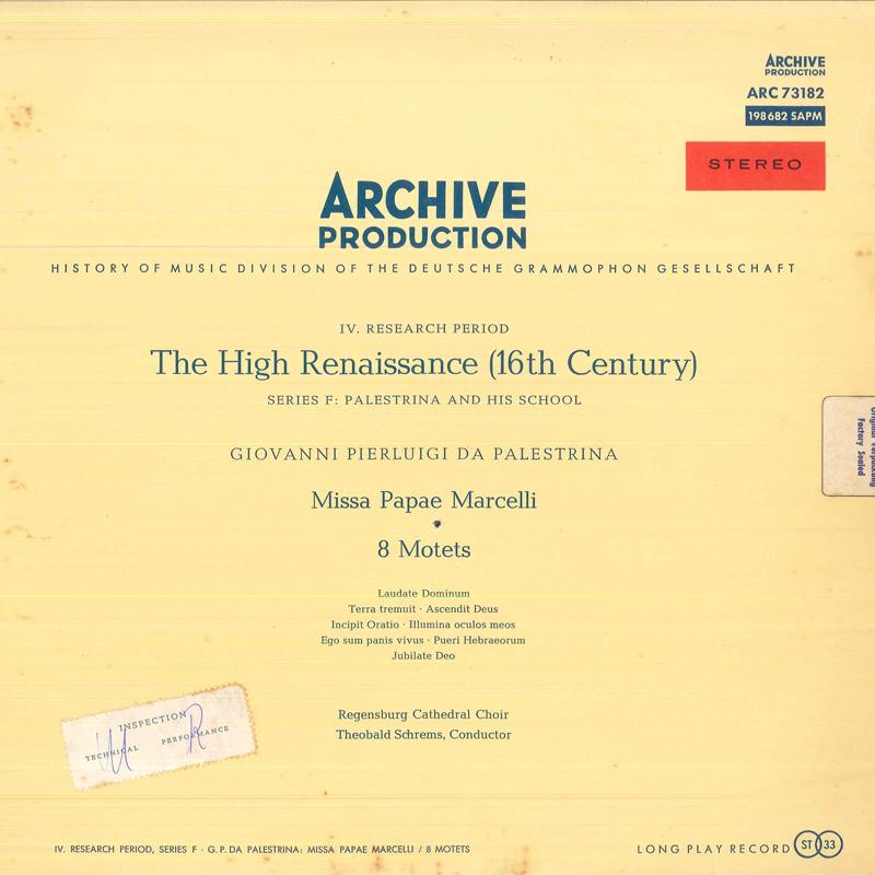 LP Record GIOVANNI PIERLUIGI DA PALESTRINA R Missa Papae Marcelli 8 Motets ARC73182 ARCHIVE PRODUC Germany Classical Used
LP Record GIOVANNI PIERLUIGI DA PALESTRINA R Missa Papae Marcelli 8 Motets ARC73182 ARCHIVE PRODUC Germany Classical Used