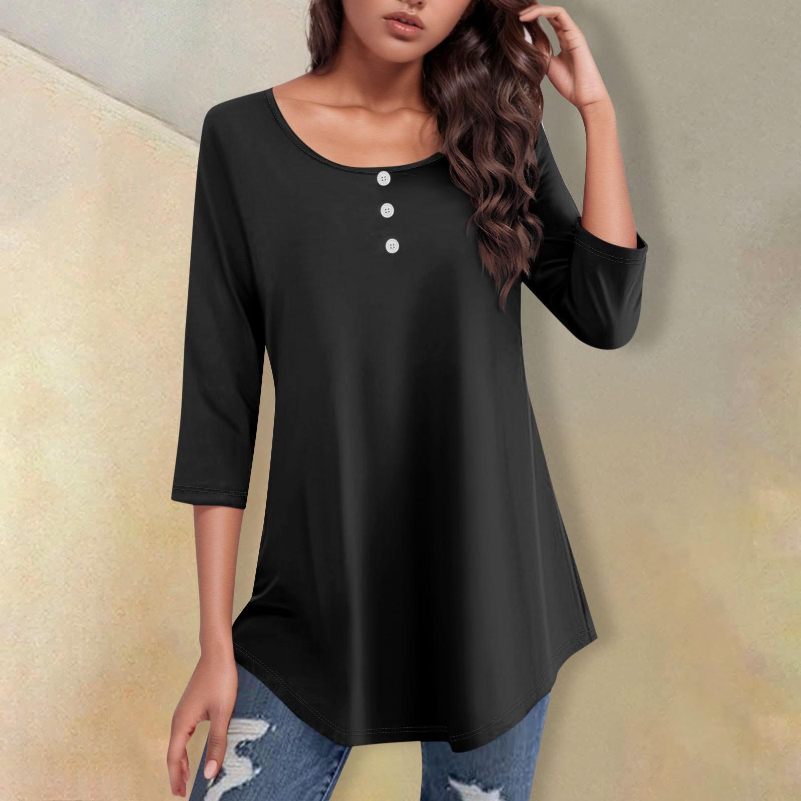3/4 Sleeve Shirts For Women Color Round Neck Button Up Casual T-shirt With Curved Hem Top L чёрный
3/4 Sleeve Shirts For Women Color Round Neck Button Up Casual T-shirt With Curved Hem Top L чёрный