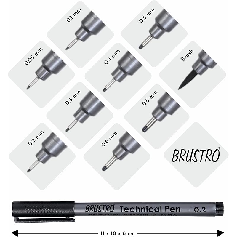 BRUSTRO Technical Fineliner Pen I Black I Set of 6 - Tip Sizes - 0.05mm, 0.1mm, 0.2mm, 0.3mm, 0.5mm, 0.8mm | Ideal For M 1 count (Pack of 1)
BRUSTRO Technical Fineliner Pen I Black I Set of 6 - Tip Sizes - 0.05mm, 0.1mm, 0.2mm, 0.3mm, 0.5mm, 0.8mm | Ideal For M 1 count (Pack of 1)