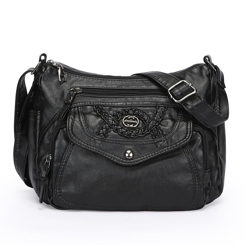 Мягкая кожаная сумка через плечо с несколькими отделениями и несколькими карманами, женская сумка через плечо, сумка для матери чёрный