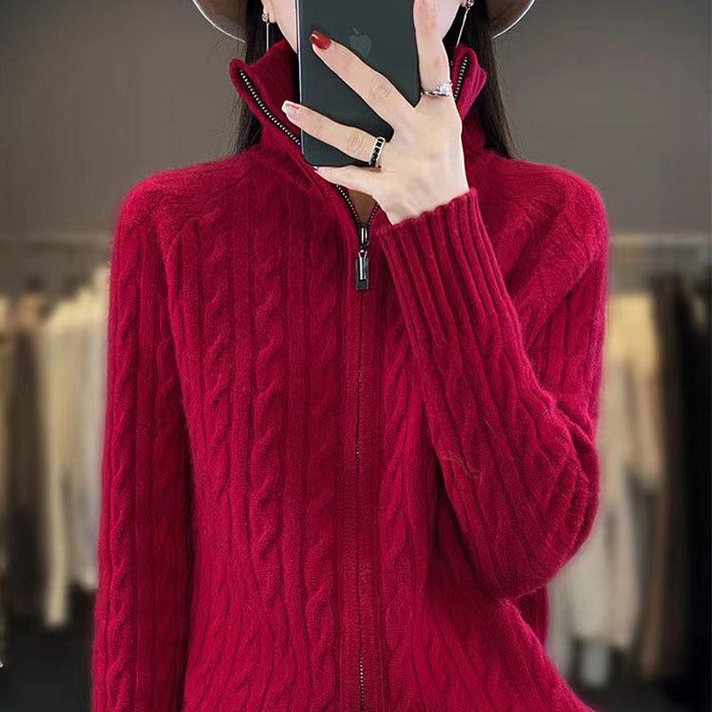 Женский кардиган на молнии с высоким воротником и кабельной вязкой - Толстый, Свободный, Модный осенне-зимний свитер-пальто Large (125-155 lbs) красный
Женский кардиган на молнии с высоким воротником и кабельной вязкой - Толстый, Свободный, Модный осенне-зимний свитер-пальто Large (125-155 lbs) красный