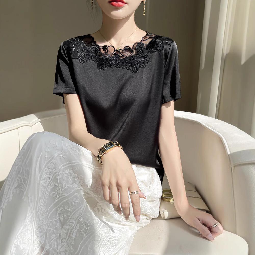 Silk Satin Lace Trim Round Neck Short Sleeve Women s Summer T-shirt XL (115-130 lbs) шампанського
Silk Satin Lace Trim Round Neck Short Sleeve Women s Summer T-shirt XL (115-130 lbs) шампанського