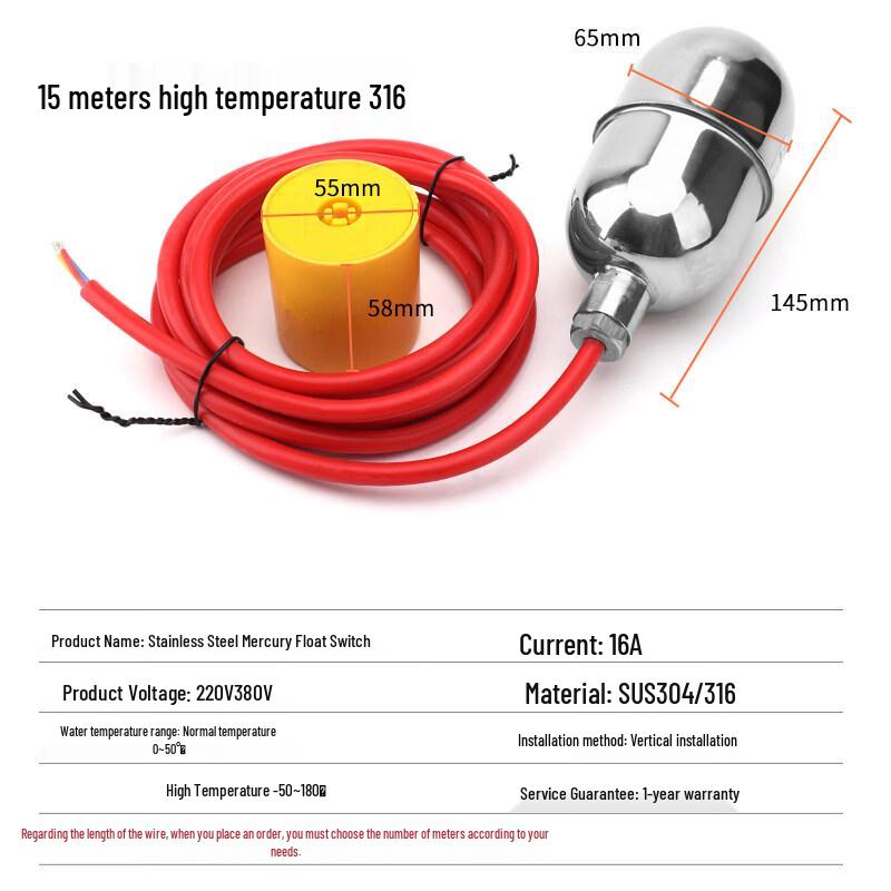 High Temperature Stainless Steel Float Switch Water Level Sensor
High Temperature Stainless Steel Float Switch Water Level Sensor