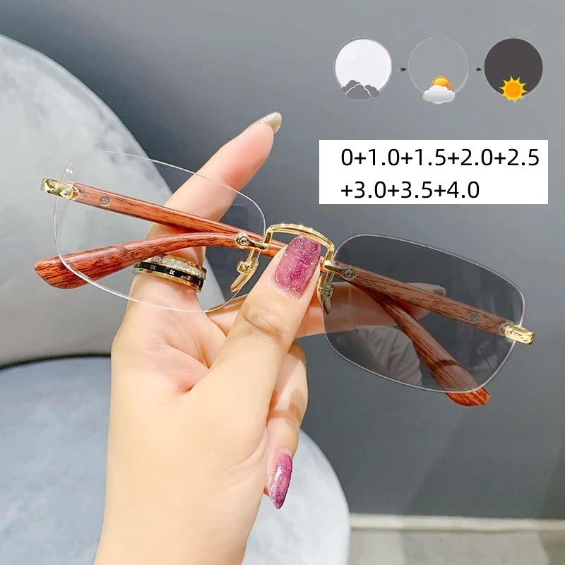 Photo Sensitive Color Changing Frameless Glasses Finished Presbyopia Glasses Retro Anti Blue Light Far Sight Eyewear To +4.0
Photo Sensitive Color Changing Frameless Glasses Finished Presbyopia Glasses Retro Anti Blue Light Far Sight Eyewear To +4.0