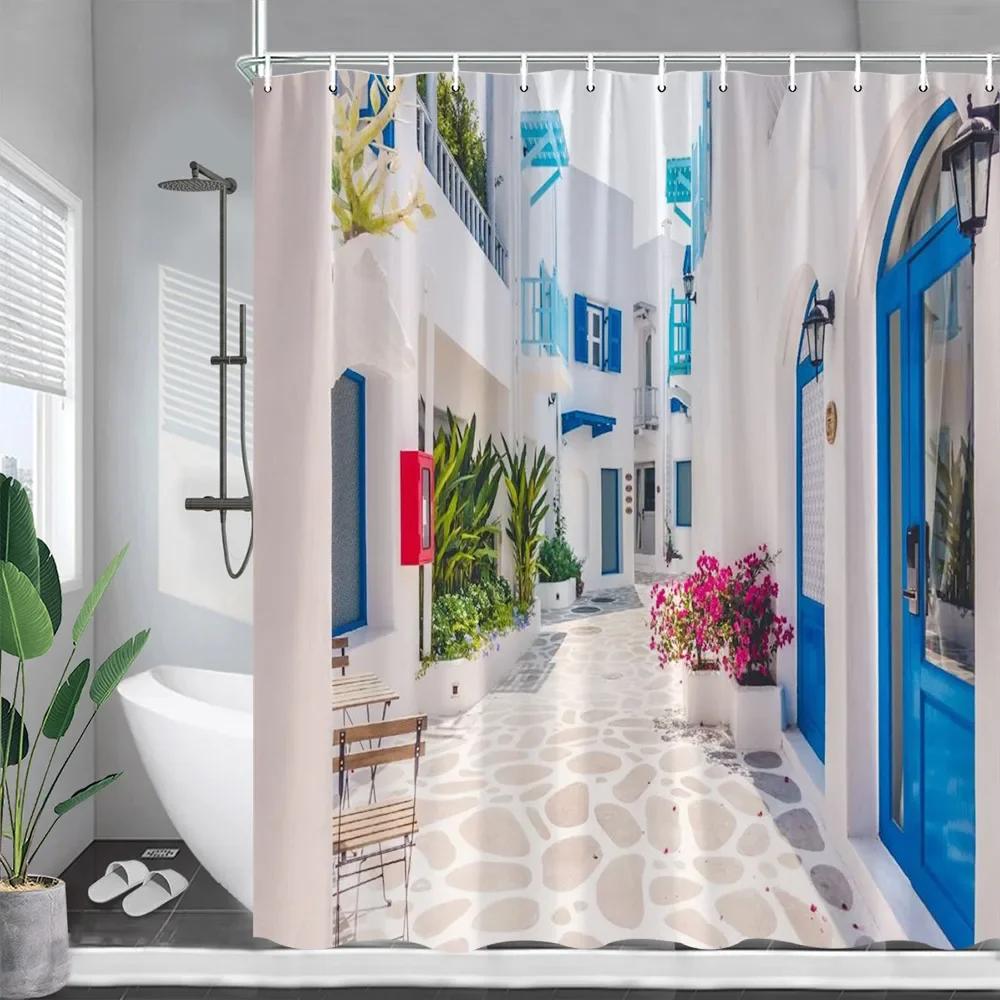 Greek Street Shower Curtains Blue Wooden Door White Architectural Plants Flowers Wall Hanging Bathroom Curtain Decor With Hooks W60H190(CM)-1 Pcs
Greek Street Shower Curtains Blue Wooden Door White Architectural Plants Flowers Wall Hanging Bathroom Curtain Decor With Hooks W60H190(CM)-1 Pcs