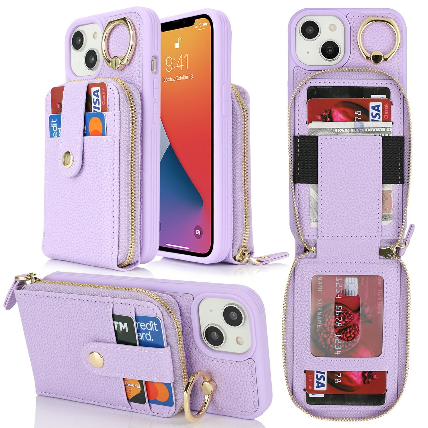 For iPhone 14/13 Case with Zipper Pouch/Ring Kickstand/Strap Litchi Texture PU+TPU Phone Cover Purple
For iPhone 14/13 Case with Zipper Pouch/Ring Kickstand/Strap Litchi Texture PU+TPU Phone Cover Purple