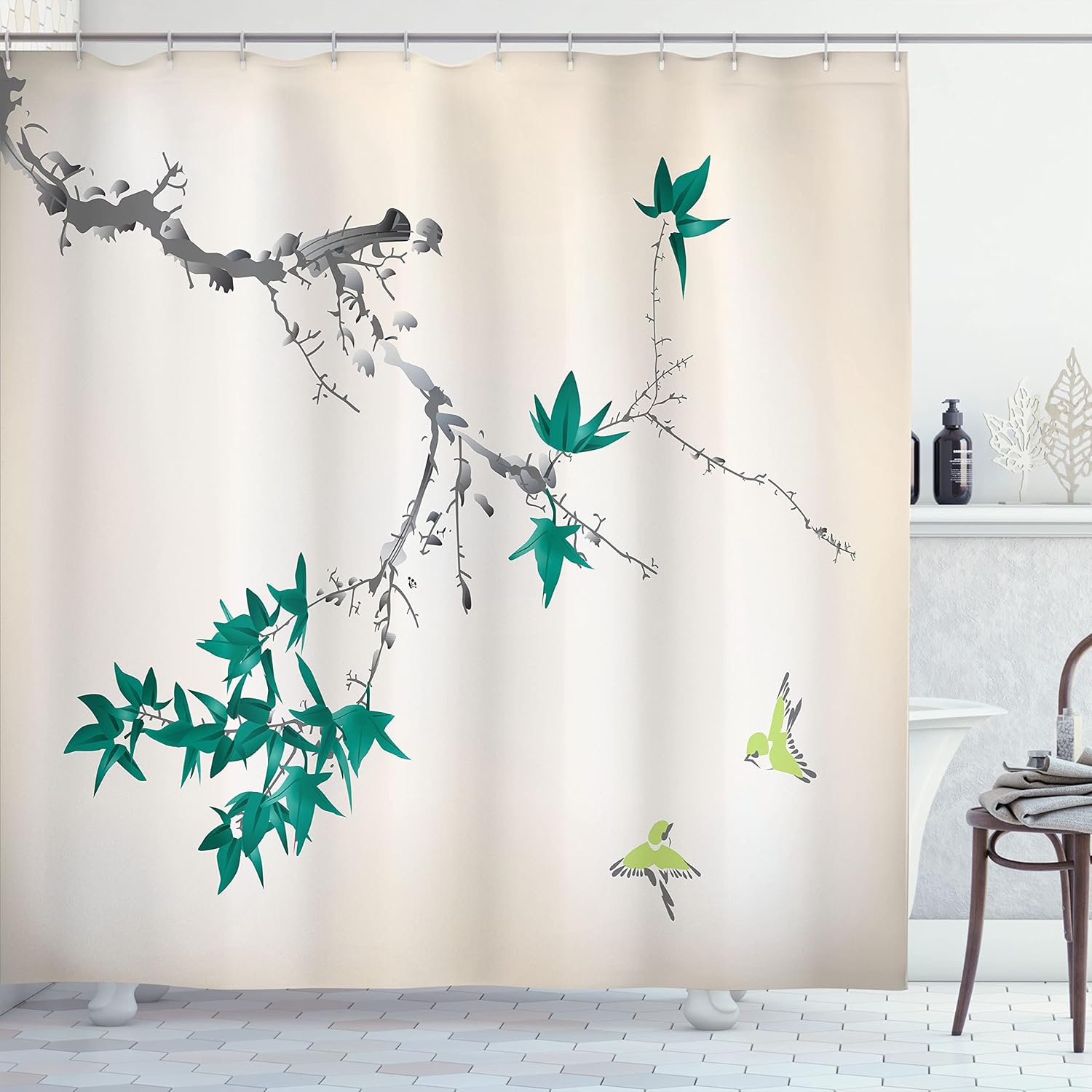 Minimalist Bamboo Bird Shower Curtain Green Leaves And Flying Birds On Beige Background Eastern Art Style Calming Bathroom Decor W60H190(CM)-1 Pcs
Minimalist Bamboo Bird Shower Curtain Green Leaves And Flying Birds On Beige Background Eastern Art Style Calming Bathroom Decor W60H190(CM)-1 Pcs