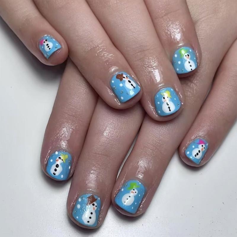 24 Pcs Snowman Press On Nail Short Square Artificial Nail Winter Full Cover Stick on Nail Blue Christmas False Nail 1
24 Pcs Snowman Press On Nail Short Square Artificial Nail Winter Full Cover Stick on Nail Blue Christmas False Nail 1