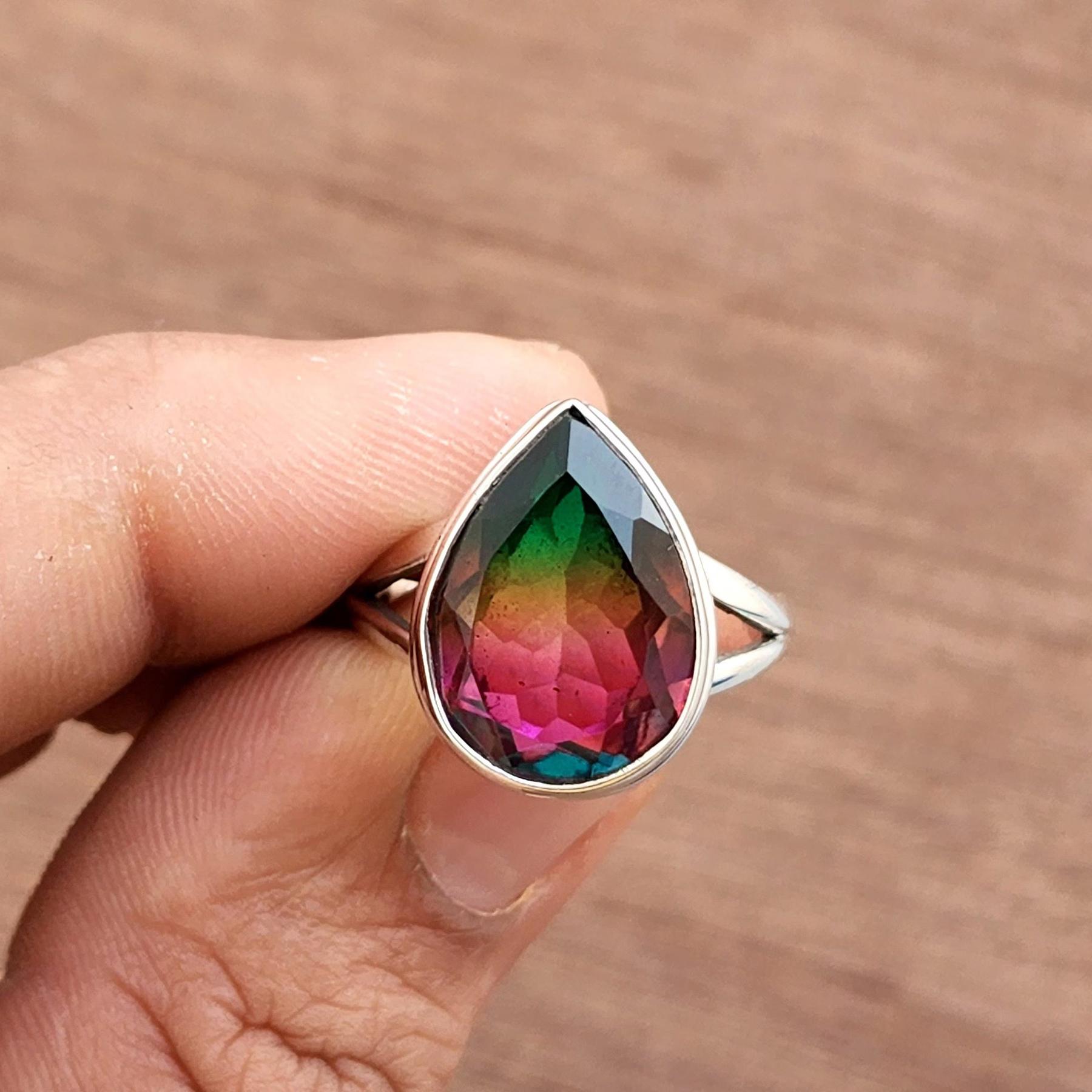 Pear Cut Multicolored Watermelon Tourmaline 925 Sterling Silver Ring Jewelry, Handmade Gift Tourmaline Ring 10
Pear Cut Multicolored Watermelon Tourmaline 925 Sterling Silver Ring Jewelry, Handmade Gift Tourmaline Ring 10