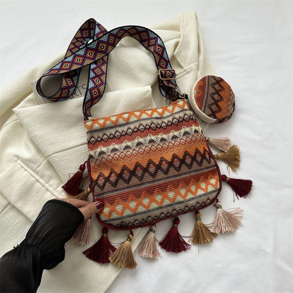 Сумка через плечо с кисточками, большая вместительная сумка с кошельком для монет, богемная сумка через плечо, для улицы C