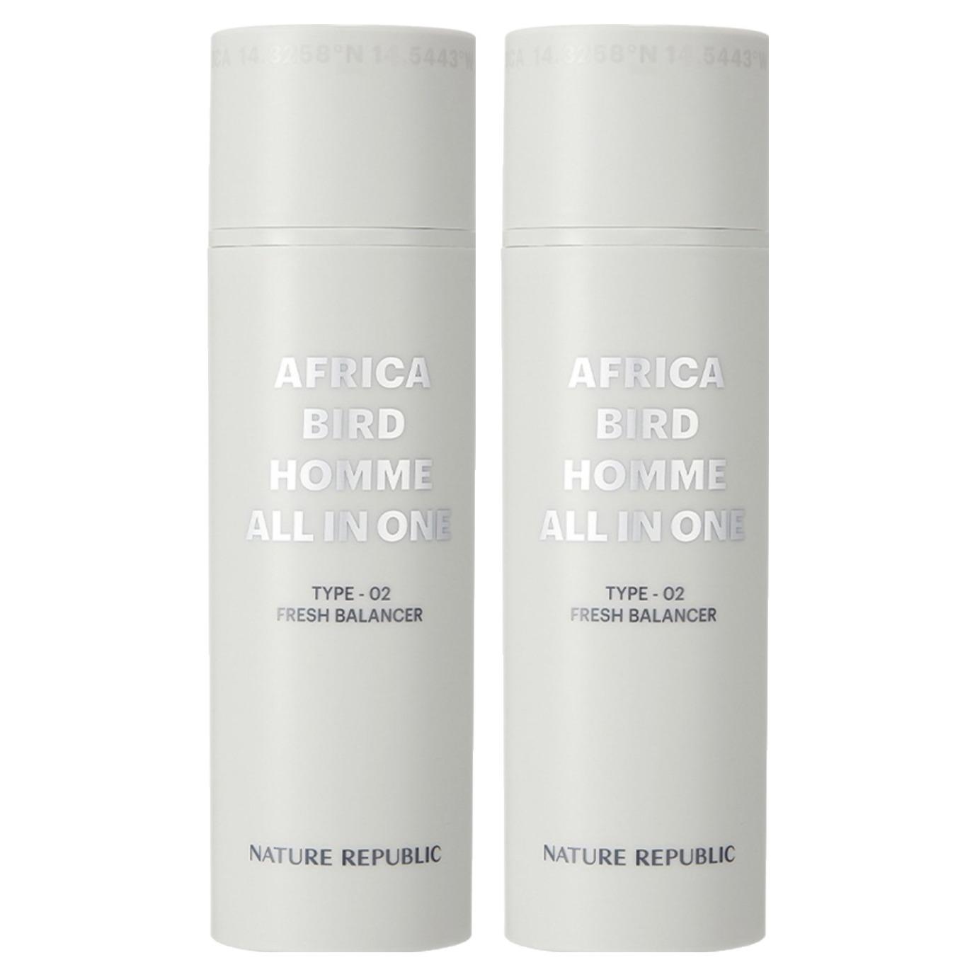 Nature Republic Africa Bird Homme All-in-One Fresh Balancer 150ml x 2pcs - Refreshing Hydration & Sebum Control
Nature Republic Africa Bird Homme All-in-One Fresh Balancer 150ml x 2pcs - Refreshing Hydration & Sebum Control