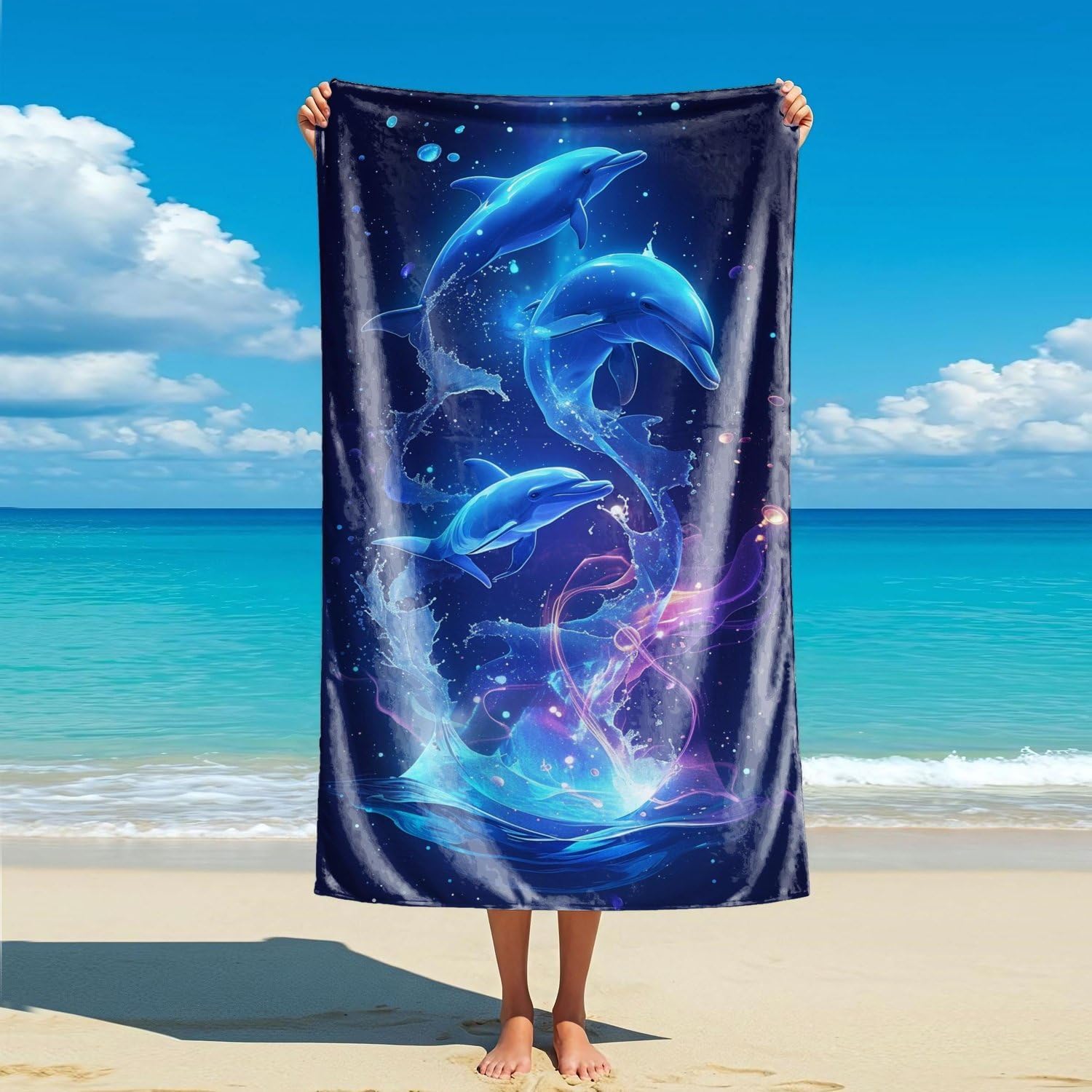 Artistic Leaping Dolphin Beach Towel, 3D Ocean Animal Pattern Quick Dry Absorbent, Large Sand Free Travel Pool Essentials W30*H60(CM)
Artistic Leaping Dolphin Beach Towel, 3D Ocean Animal Pattern Quick Dry Absorbent, Large Sand Free Travel Pool Essentials W30*H60(CM)