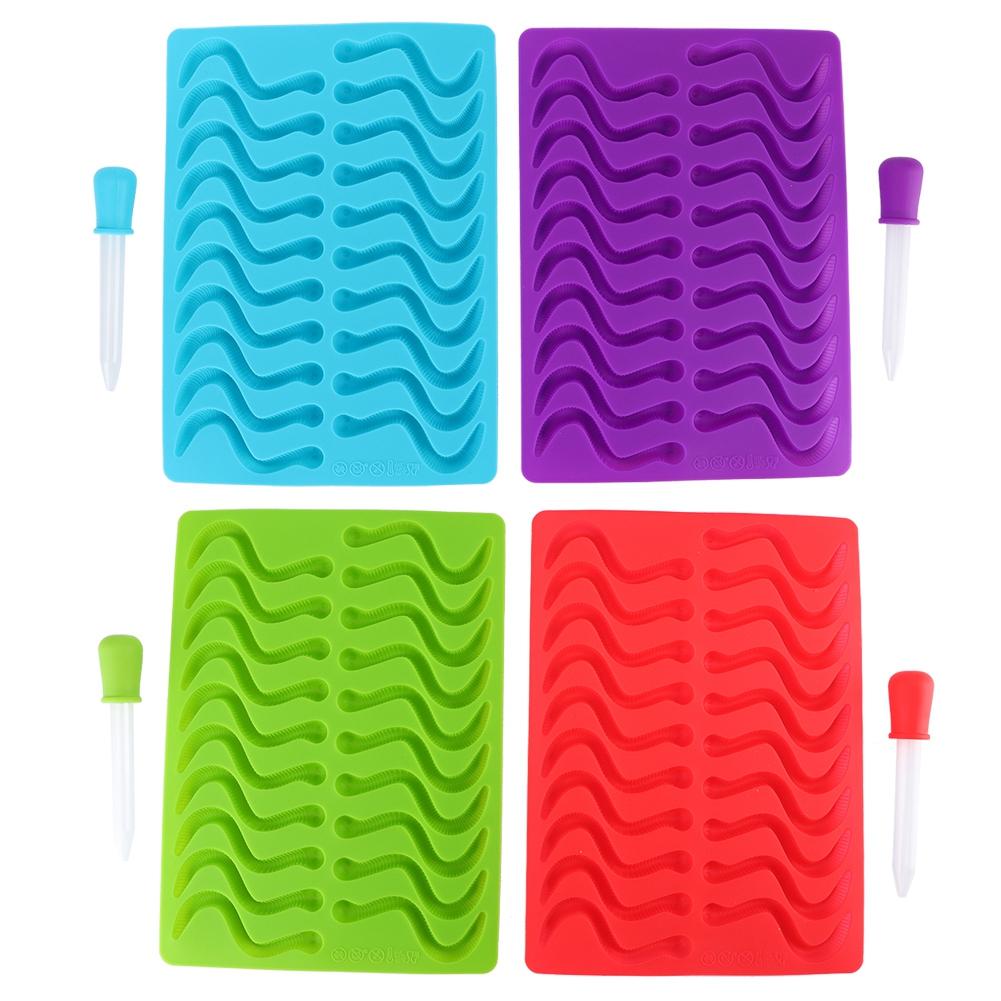 4Pcs Silicone Earthworm Shape Fondant Candy Mold with Dropper Baking Tool Red Blue Green Purple
4Pcs Silicone Earthworm Shape Fondant Candy Mold with Dropper Baking Tool Red Blue Green Purple