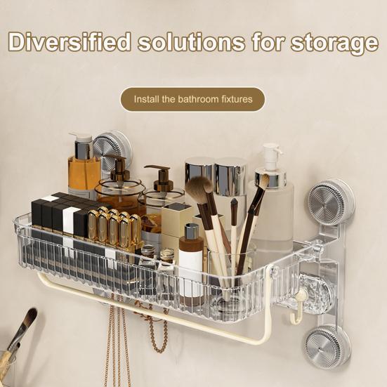 Shower Rack Suction Cup Bathroom Storage Shelf Basket Strong Load-bearing Easy to Install Organizer Shelf with Towel Hook
Shower Rack Suction Cup Bathroom Storage Shelf Basket Strong Load-bearing Easy to Install Organizer Shelf with Towel Hook