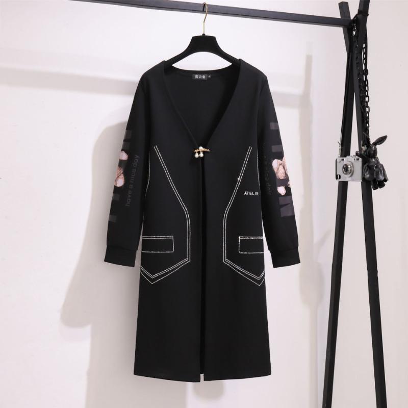 Плюс Размер Женщин Длинный Осень Новый Стиль Темперамент Рабочее Место Тонкое Пальто 7XL чёрный