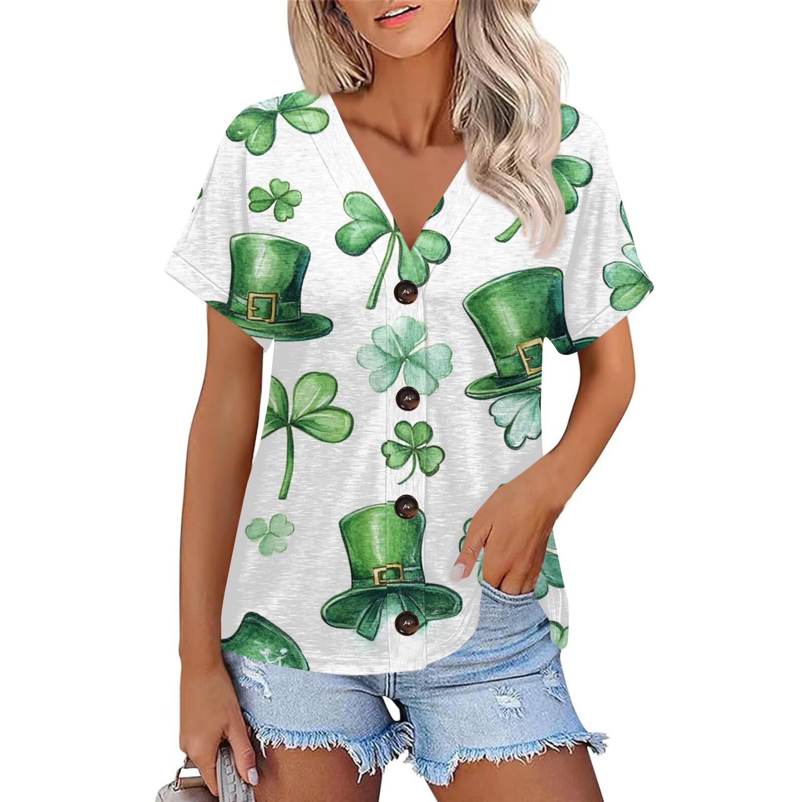 Жіноча мода Короткий рукав V-подібний виріз St. Патрік Принт Топ Повсякденна Сорочка на Ґудзиках XXL білий
Жіноча мода Короткий рукав V-подібний виріз St. Патрік Принт Топ Повсякденна Сорочка на Ґудзиках XXL білий
