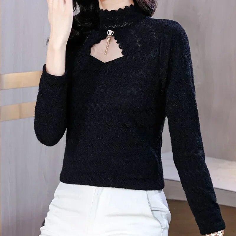 Новая модная кружевная женская блузка с половинным высоким воротом и длинным рукавом, облегающая белая рубашка, повседневные офисные женские топы 29930 4XL чёрный
Новая модная кружевная женская блузка с половинным высоким воротом и длинным рукавом, облегающая белая рубашка, повседневные офисные женские топы 29930 4XL чёрный