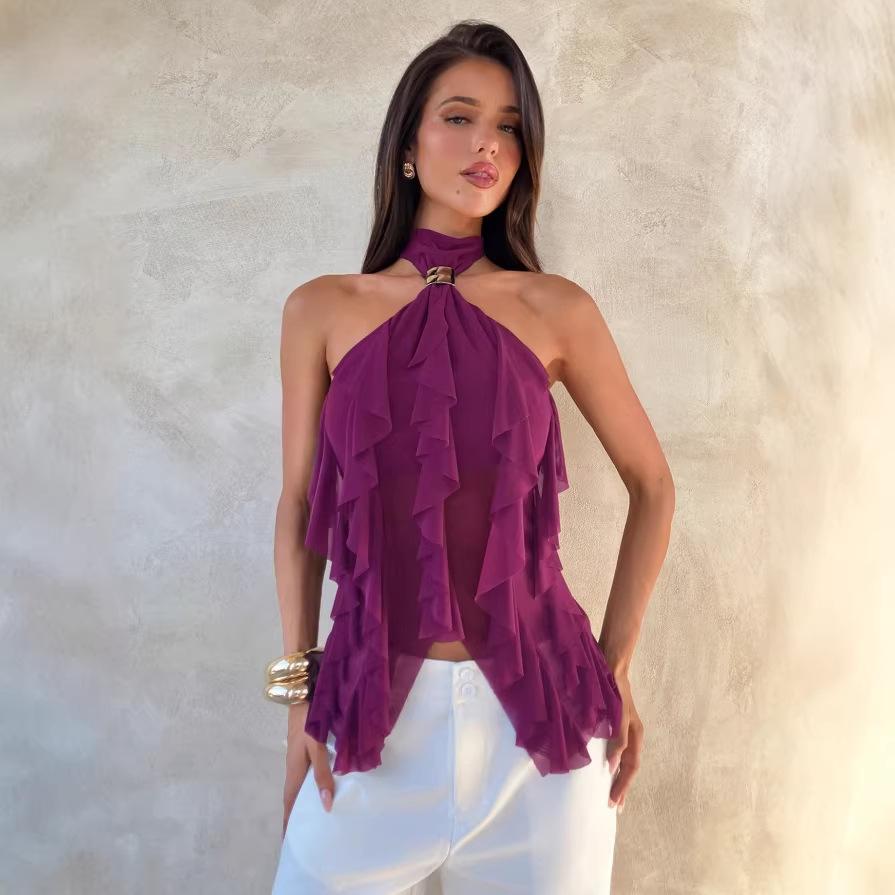 Women s Purple Halter Neck Top with Ruffle Layers and Metal Decoration XS фиолетовый
Women s Purple Halter Neck Top with Ruffle Layers and Metal Decoration XS фиолетовый