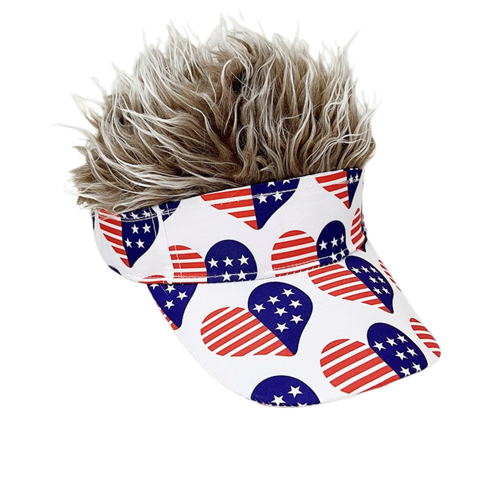Novelty Visor Hat with Faux Hair Star and Stripe Print Adjustable Headwear for Outdoor Events Parties Sports One Size
Novelty Visor Hat with Faux Hair Star and Stripe Print Adjustable Headwear for Outdoor Events Parties Sports One Size