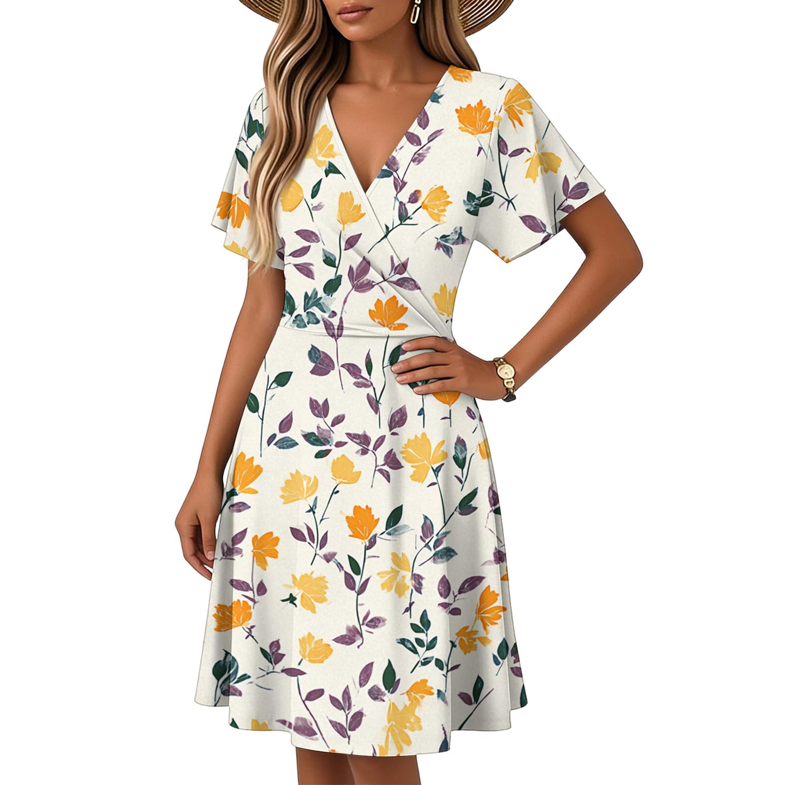 Women s Horn Sleeve Short Sleeve Casual Dress Plant Floral Print V-Neck Dress S жовтий
Women s Horn Sleeve Short Sleeve Casual Dress Plant Floral Print V-Neck Dress S жовтий