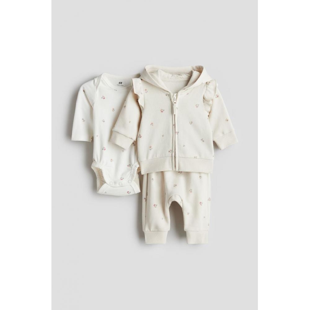 Комплект из 3 предметов из хлопка HM светло-бежевого цвета с цветочным принтом 
Комплект из 3 предметов из хлопка HM светло-бежевого цвета с цветочным принтом