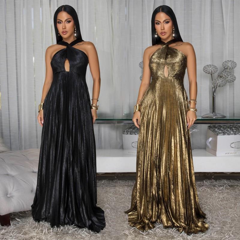 European American Fashionable Women s Clothing Elegant High-end Long-swing Bronzing Hanging Neck Solid Color Dress L
European American Fashionable Women s Clothing Elegant High-end Long-swing Bronzing Hanging Neck Solid Color Dress L