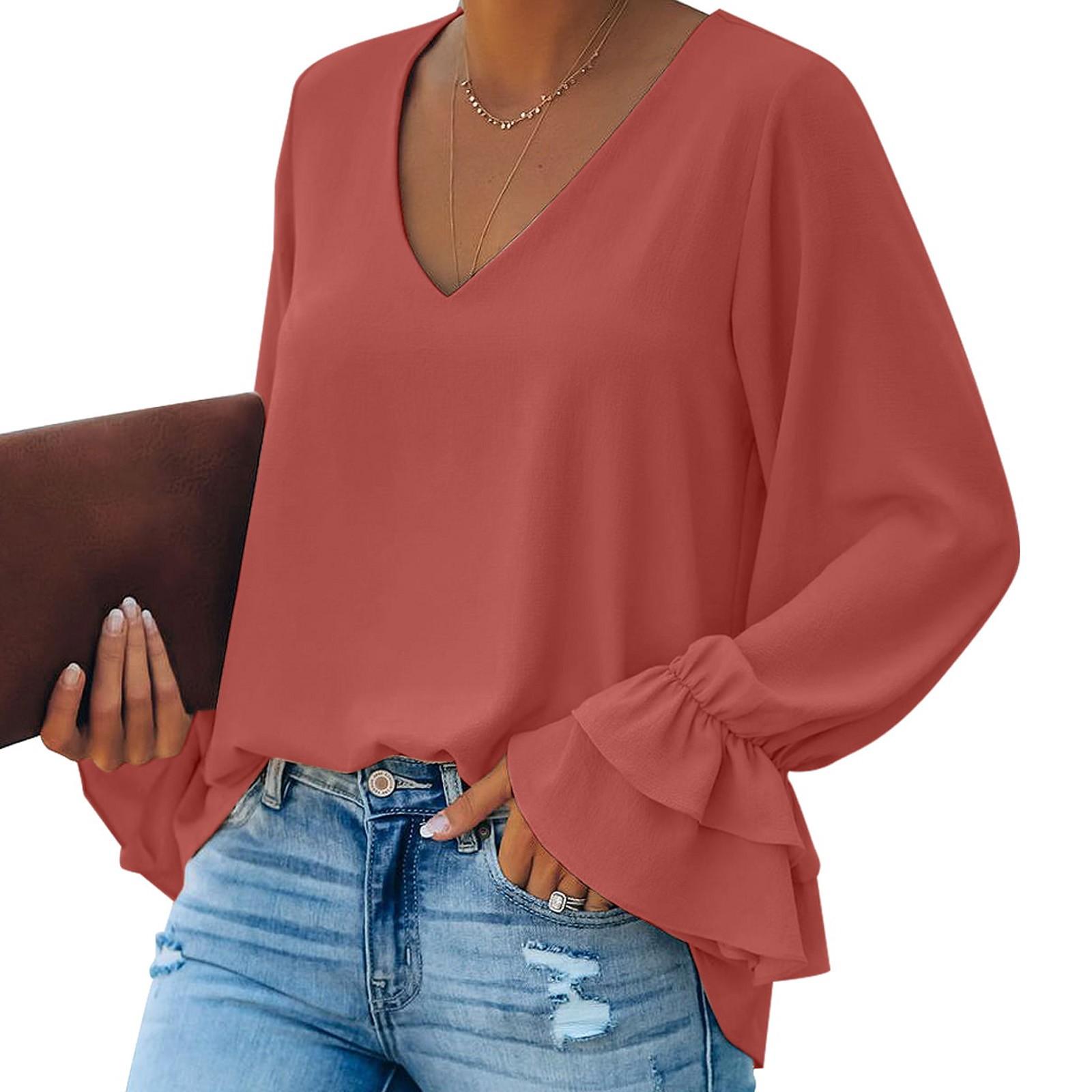 Женские базовые рубашки с V-образным вырезом и длинными расклешенными рукавами Блузки L арбуз красный
Женские базовые рубашки с V-образным вырезом и длинными расклешенными рукавами Блузки L арбуз красный
