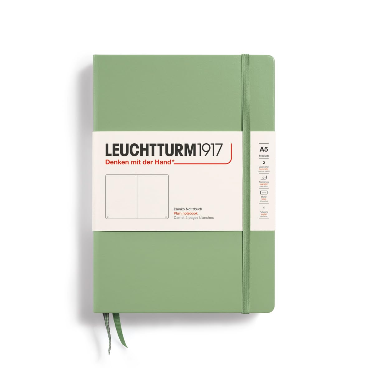 Leuchtturm A5 Plain Officially Imported Notebook, Sage, 361585,
Leuchtturm A5 Plain Officially Imported Notebook, Sage, 361585,