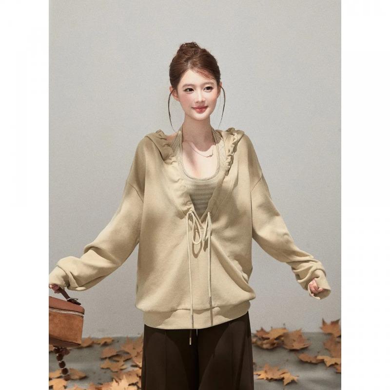 Smocked Hooded V-neck Long-sleeved Sweatshirt for Women Autumn Korean Style Loose Casual Solid Versatile Jacket Top S хаки
Smocked Hooded V-neck Long-sleeved Sweatshirt for Women Autumn Korean Style Loose Casual Solid Versatile Jacket Top S хаки