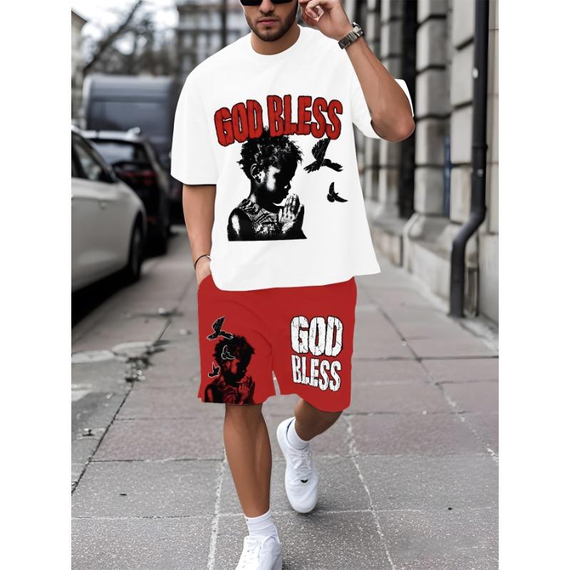 Men s printed short-sleeved T-shirt + shorts set casual sports suit is perfect for weekend casual running and fitness XL
Men s printed short-sleeved T-shirt + shorts set casual sports suit is perfect for weekend casual running and fitness XL