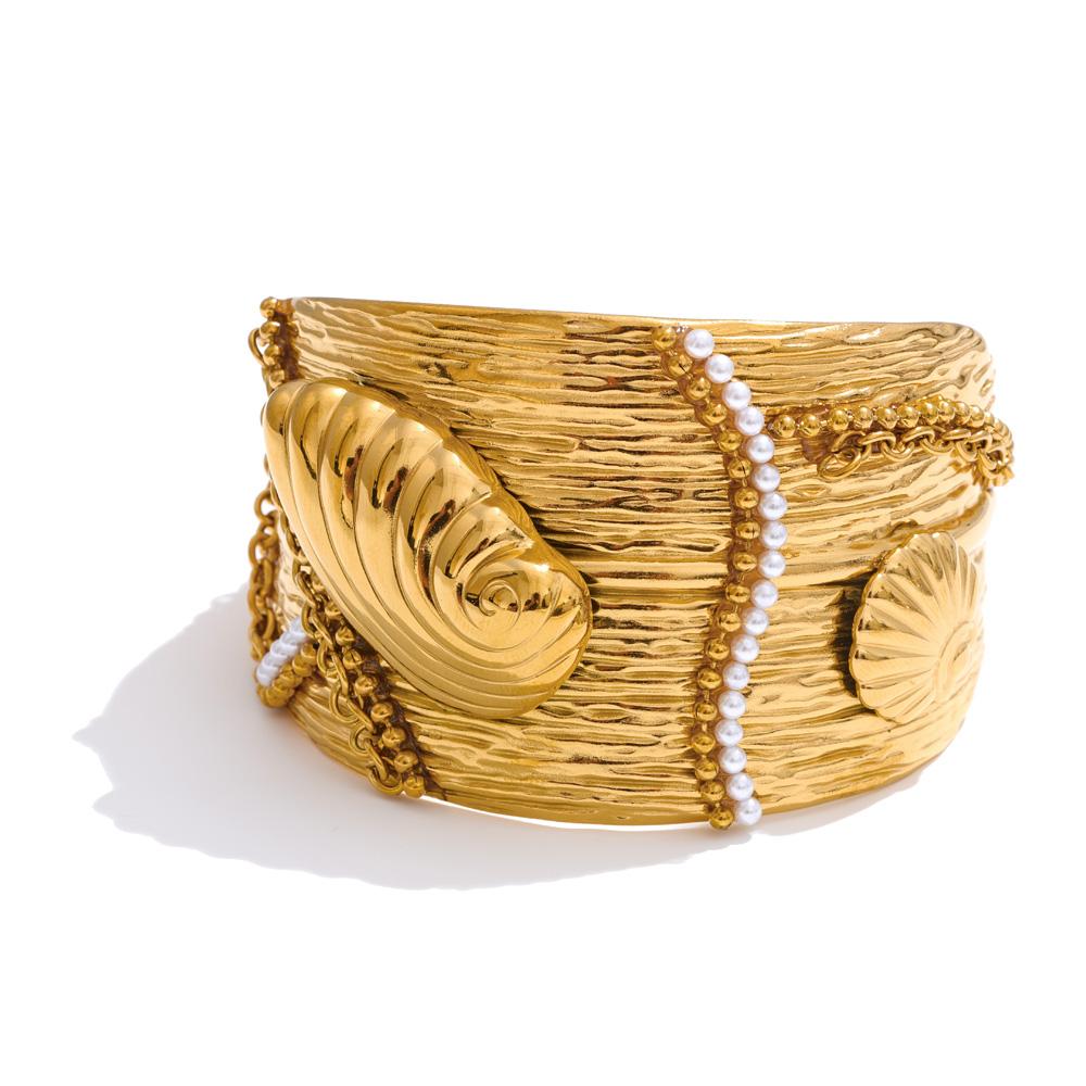 Yhpup 58mm Stylish Stainless Steel Wide Ocean Conch Shell Open Big Bracelet Bangle Summer Holiday Beach Statement Golden Jewelry
Yhpup 58mm Stylish Stainless Steel Wide Ocean Conch Shell Open Big Bracelet Bangle Summer Holiday Beach Statement Golden Jewelry