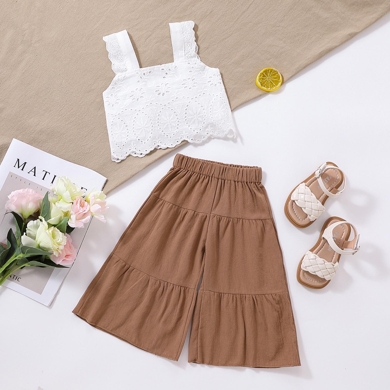 Summer Girls Clothing Sets Casual Style Floral Lace Sleeveless Crop Tops+Wide Leg Pants Baby Clothes Children Kids Outfits 110
Summer Girls Clothing Sets Casual Style Floral Lace Sleeveless Crop Tops+Wide Leg Pants Baby Clothes Children Kids Outfits 110