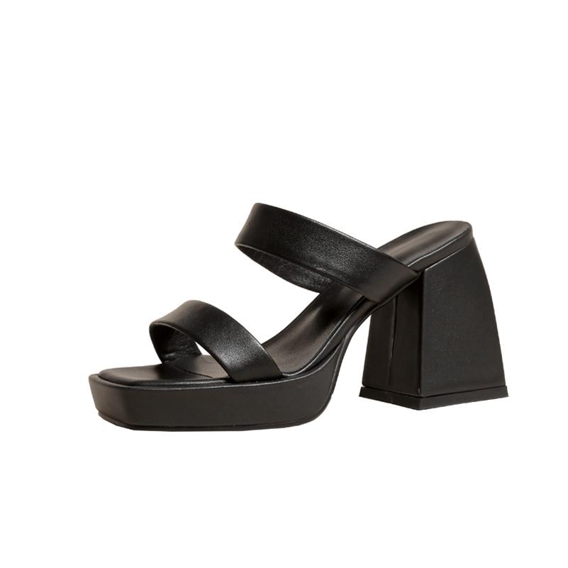 Meotina Shoes, женские сандалии из натуральной кожи, шлепанцы на очень высоком каблуке, женская обувь на платформе и толстом каблуке с квадратным носком, летняя белая обувь 34 чёрный