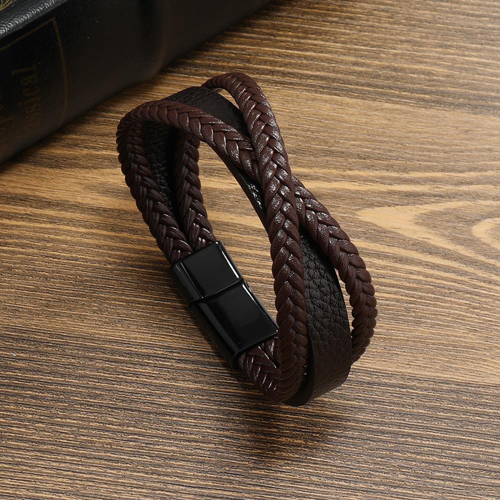 Multi Layer X Braided Genuine Leather Bracelet For Men Titanium Steel Cuff Durable Fashion Accessory темно-коричневого кольору
Multi Layer X Braided Genuine Leather Bracelet For Men Titanium Steel Cuff Durable Fashion Accessory темно-коричневого кольору