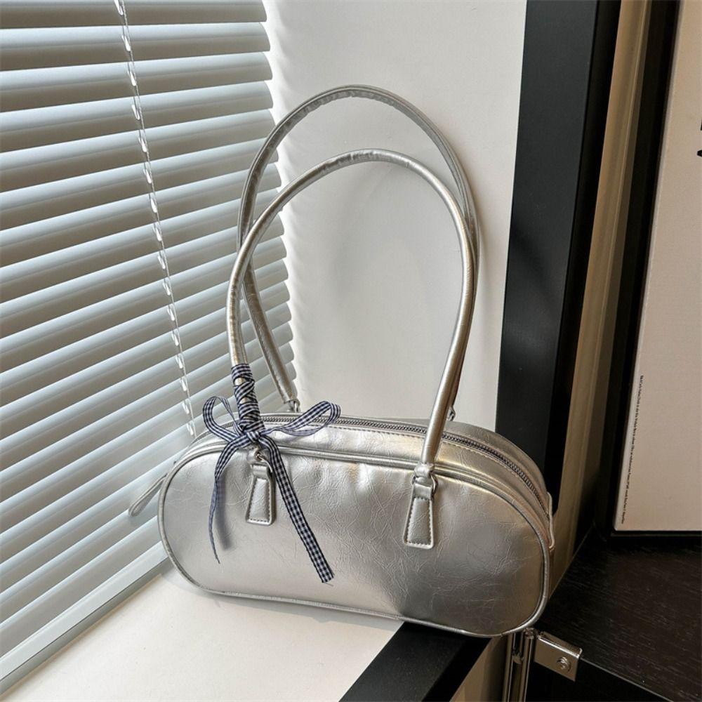 PU Leather Ribbons Bowling Bag Large Capacity Silver Single Shoulder Bag School білий
PU Leather Ribbons Bowling Bag Large Capacity Silver Single Shoulder Bag School білий