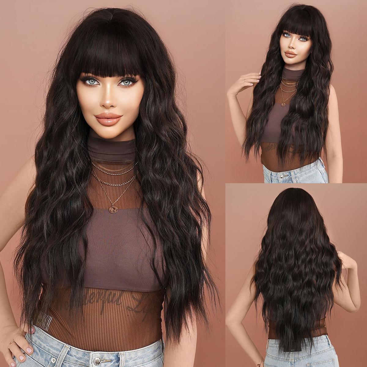 Women Natural Black Big Wavy Long Hair with Bangs Mechanism Synthetic Full Head Set Black Wigs
Women Natural Black Big Wavy Long Hair with Bangs Mechanism Synthetic Full Head Set Black Wigs